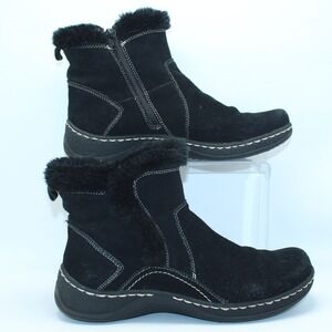 Bass Nadia Black Suede Faux Fur Trim Ankle Boots Womens 9.5 M 5022-001 Zip Up